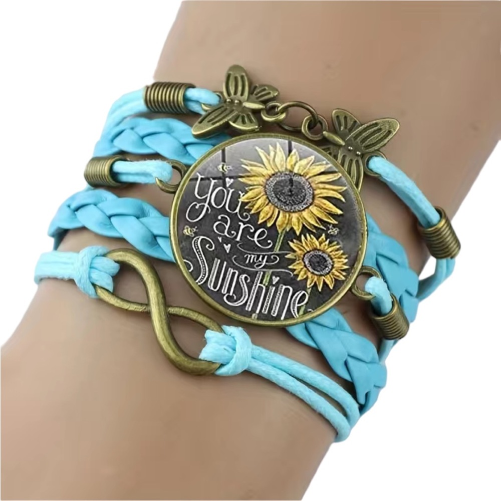 Leather Multi-strand You Are My Sunshine Blue Bracelet